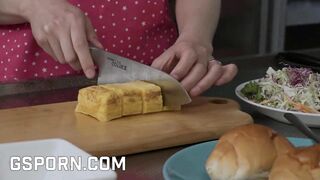 Hot 18yo japanese girl blowjob shower and fuck in the kitchen